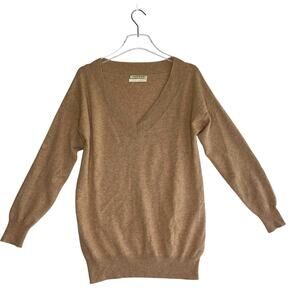 100% Cashmere V Neck Sweater Camel Classic Capsule Soft Cozy Preppy Minimalist M